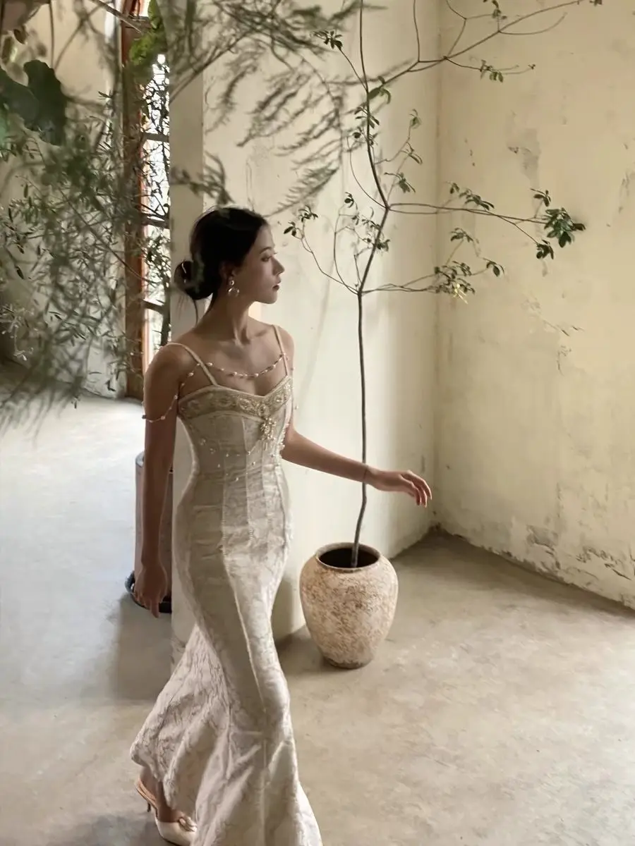 Женское винтажное платье-русалка без рукавов модельное платье во французском