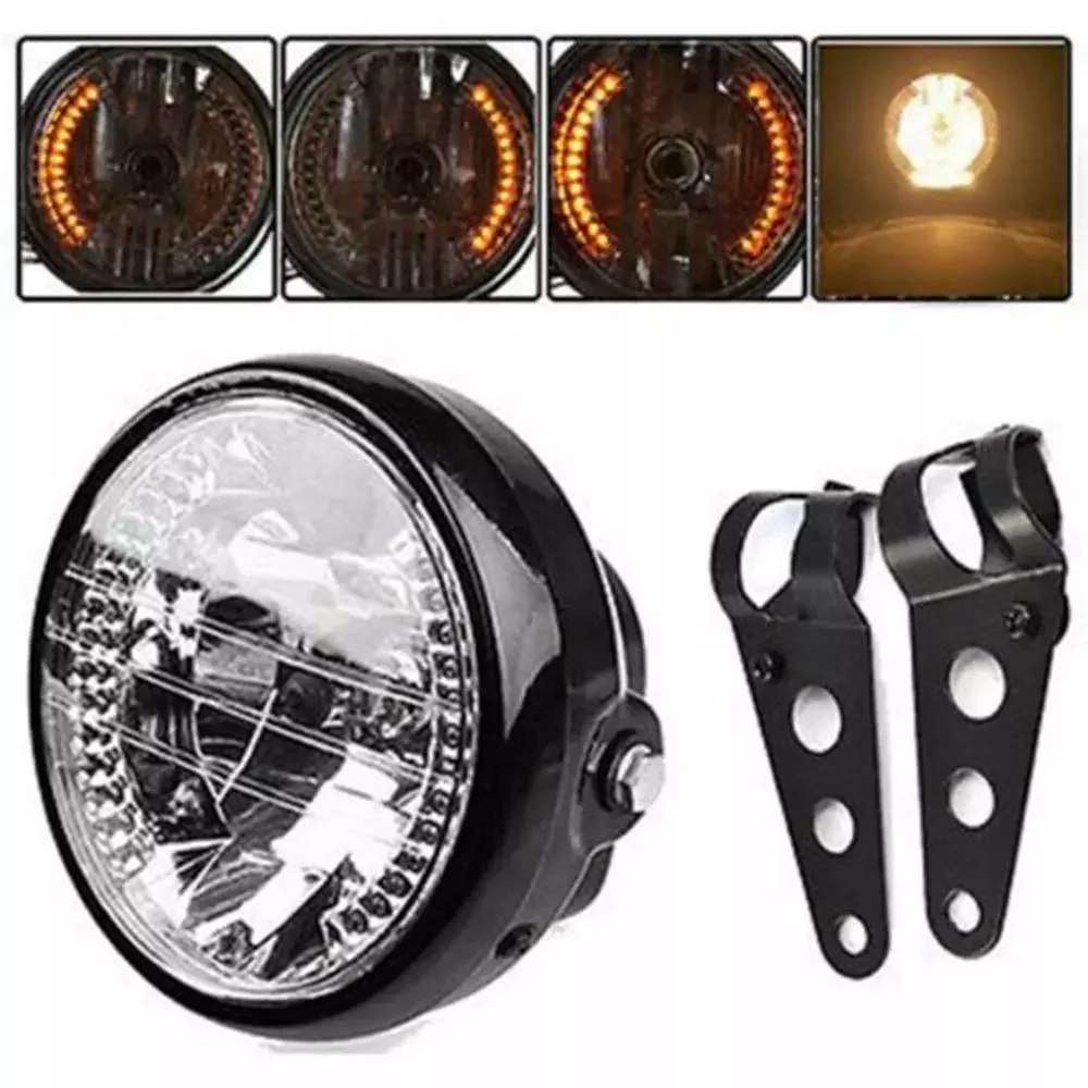 

Hot Motorcycle Modified Retro Headlights 7 Inch Angel Ring Headlights for Harley Far Near Light Steering Function Headlights