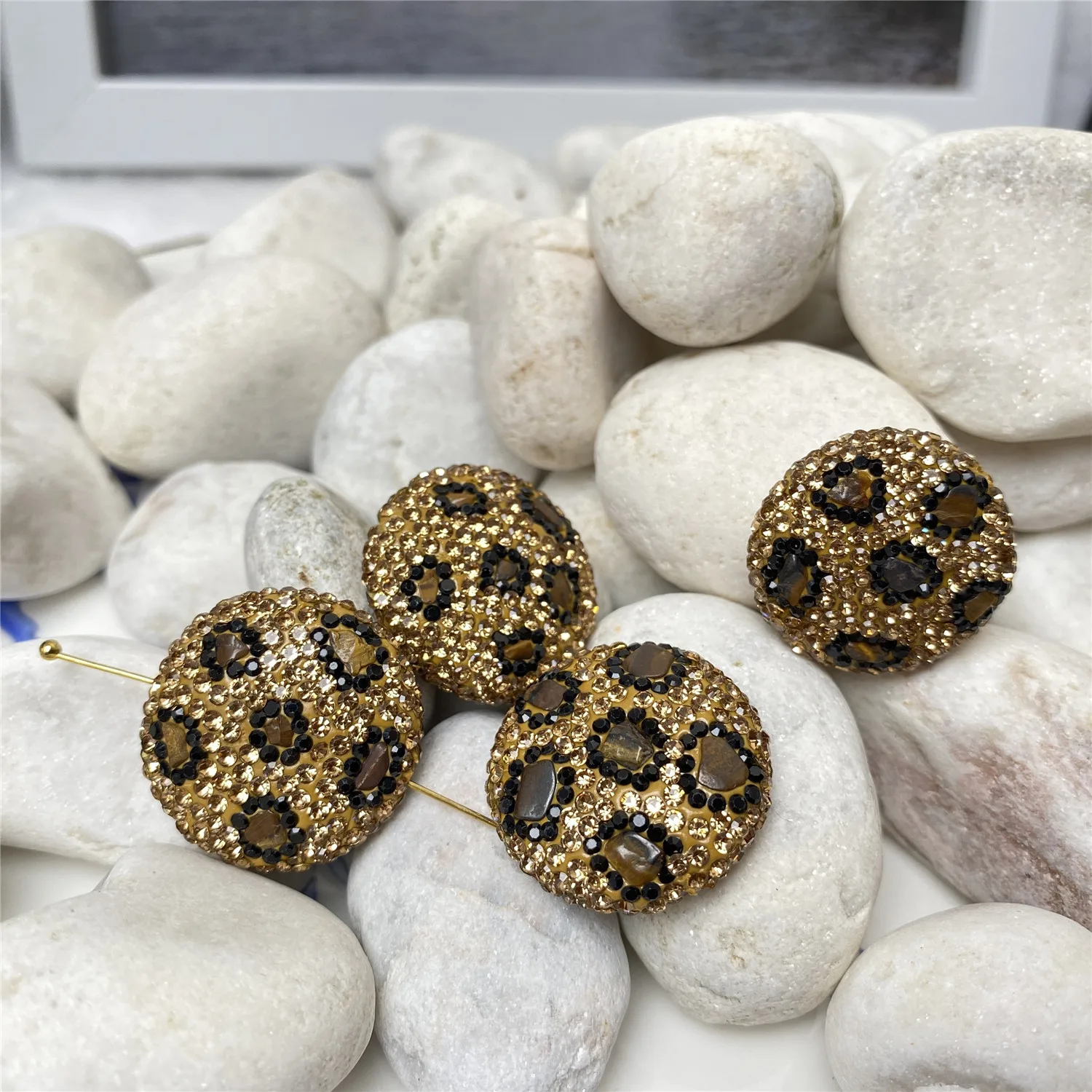 

10pcs/batch Tiger eye stone full diamond spacer with beads for ladies DIY necklace, bracelet, earring accessories wholesale