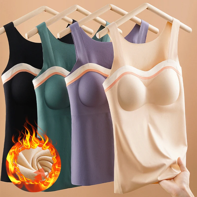 Women Thermal Lingerie 1PC Winter Top Vest Thermo Underwear Push Up Detachable Seamless Padded Bra High Elasticity Intimate
