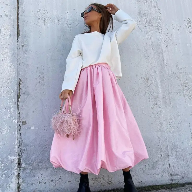 

BeeHouse Europe and the United States fashion balloon satin tint temperament spring design feeling puffy skirt half-skirt woman