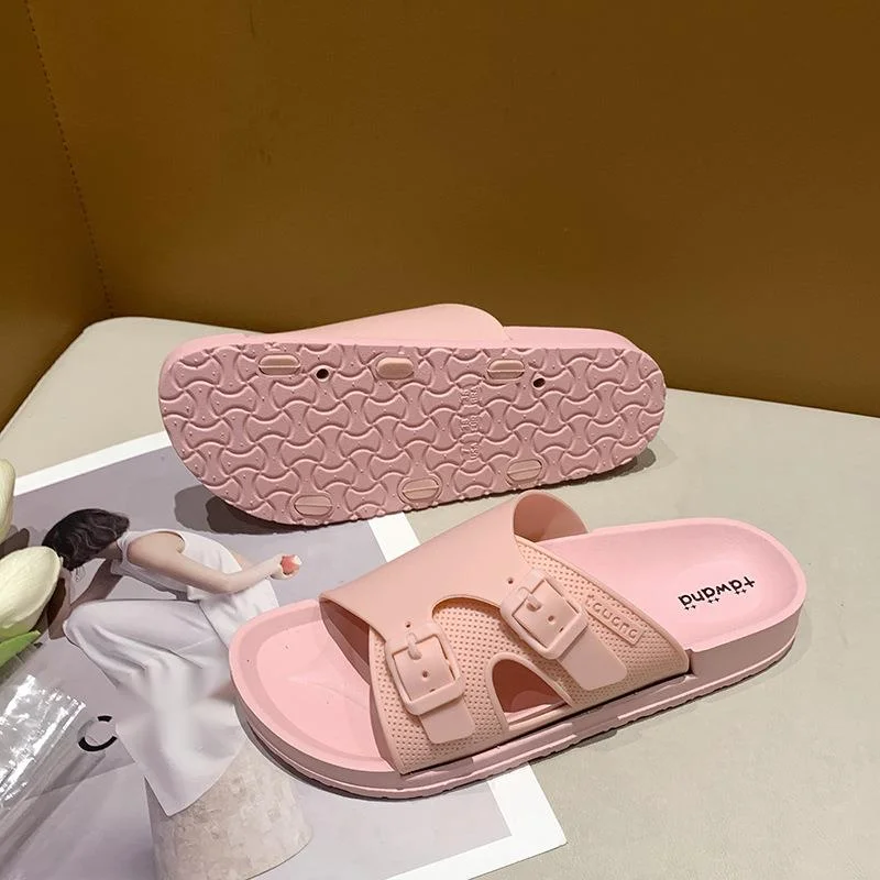 Summer Solid Buckle Female Slippers PVC Anti Slip Fashion Women's Flip Flops 2023 Waterproof Outdoor Pool Female Beach Shoes