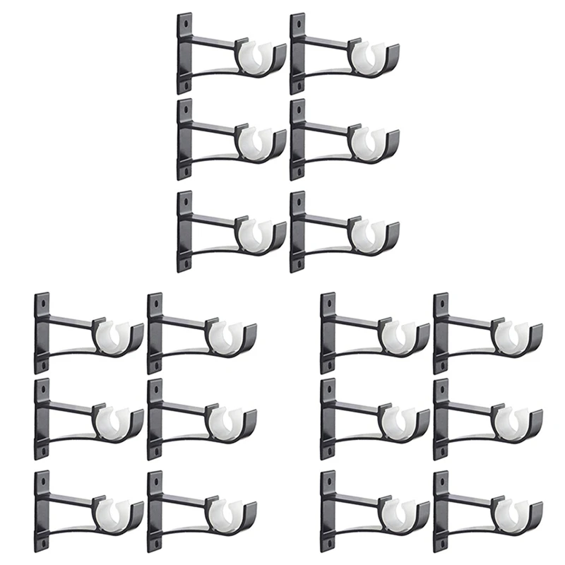 

Single Curtain Rod Brackets For Drapery Rod Aluminum Alloy Heavy Duty Curtain Rod Holders (Black) 18Pcs