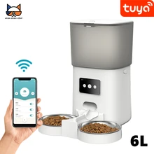 Tuya Automatic Pet Feeder 6L Capacity Food Quantitative Dispense Double Stainless Steel Bowl Record Time Feed Remote APP Control 
