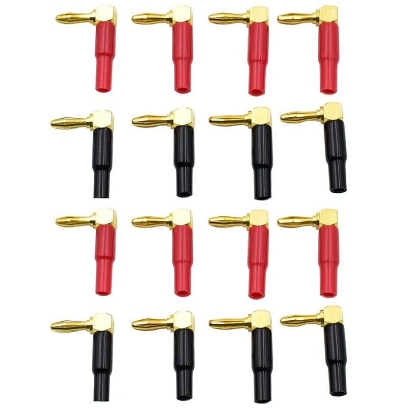 

16Pcs 4Mm Banana Plug Speaker Wires Connector Adapter 24K Gold Plated Screw Type Pure Copper Right Angle Banana Plugs