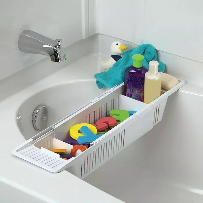 

NEW2022 Bathtub Caddy Tray Basket Retractable Multifunction Bathroom Storage Bracket Drain Shelf Rack Bath Toys Organizer For Ba