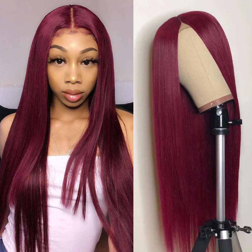 

Burgundy Lace Front Wig 13x4 HD Transparent Lace Frontal Wigs Brazilian Bone Straight Colored 99J Lace Front Human Hair Wigs