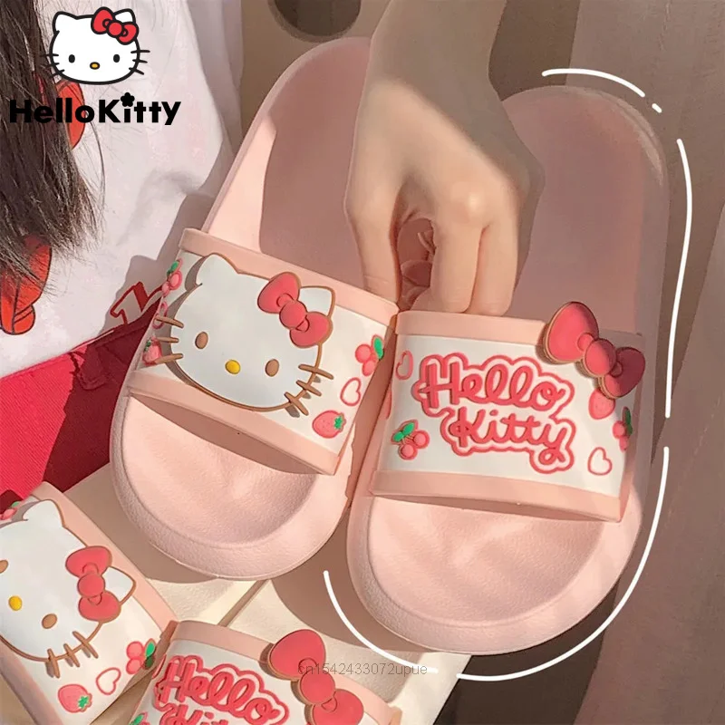 Sanrio New Slippers Hello Kitty Soft Cute Shoes Y2k Korean Style Summer Sandals Indoor Outdoor Beach Slipper Women Fashion Shoes