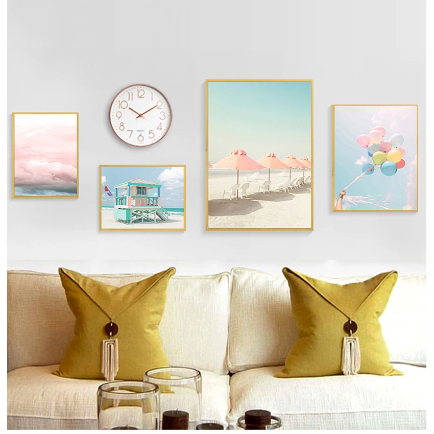 

Nordic Wall Art Canvas Painting And Prints Wall Pictures For Living Room Decor Beach Ocean Car Sexy Woman Landscape Pink