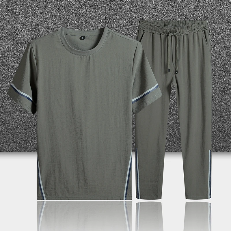 

Костюм из двух предметов с короткими рукавами и брюками, летний модный мужской костюм без рисунка, 2022