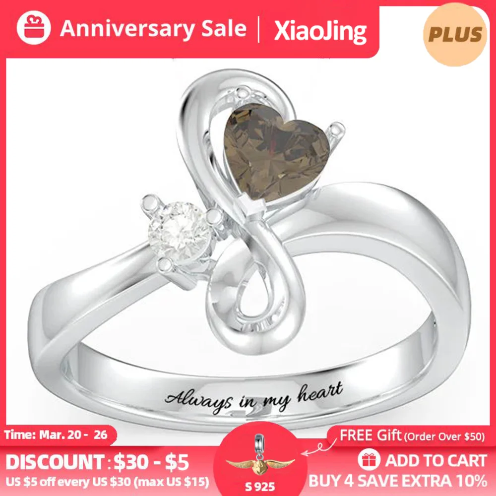 

Personalized Duo of Hearts Infinity Engraved Name&Birthstone Ring 925 Sterling Silver Jewelry Birthday Gift for Women Girlfriend