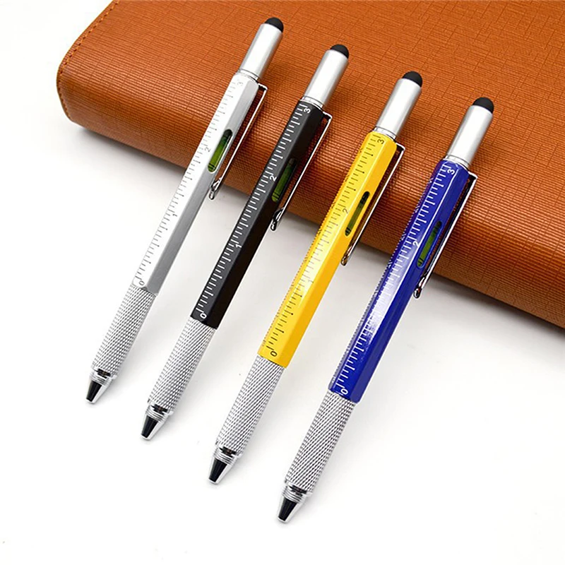 

6 In1 Multifunctional Screwdriver Metal Ball Point Pen Level Capacitive Touch Screen Scale Tool Metal Pen