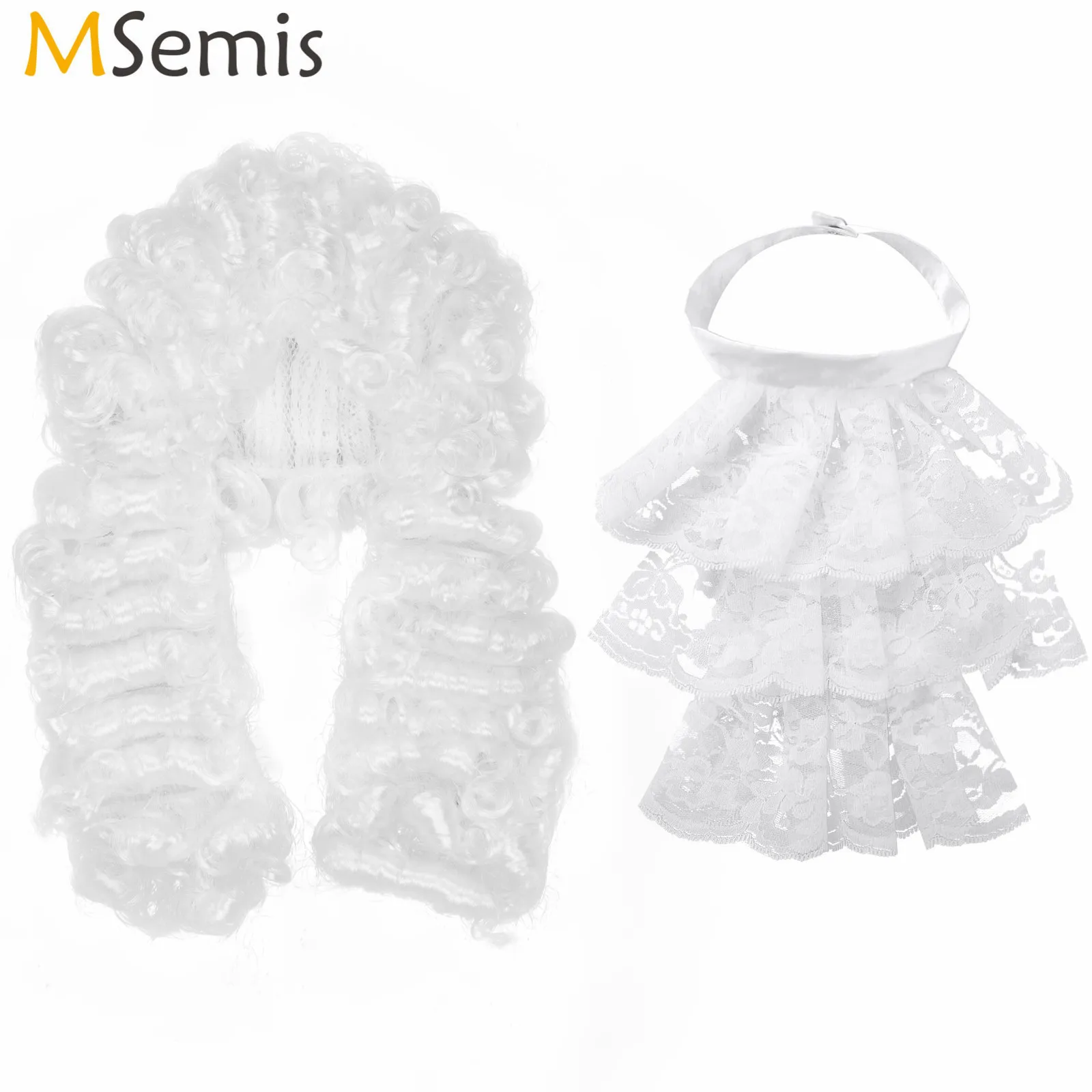 Парик мужской в стиле барокко с кружевным воротником и искусственным |