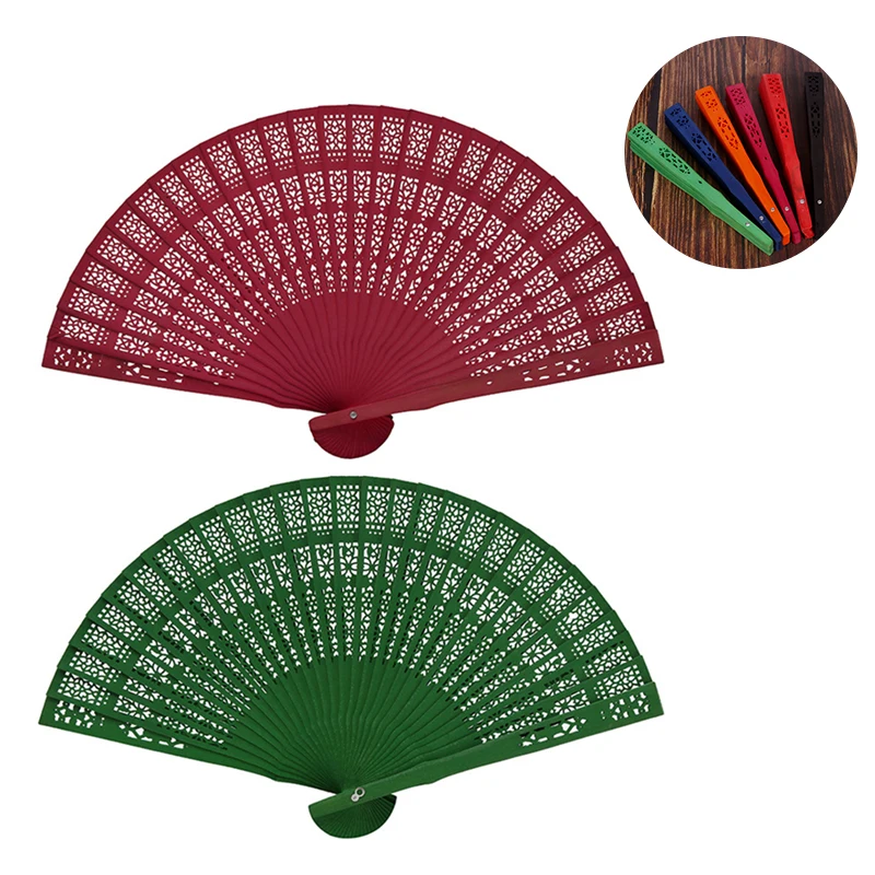

Fashion Wedding Hand Decoration Fragrant Party Carved Bamboo Folding Fan Chinese Wooden Fan Vintage Hollow Antiquity Folding Fan