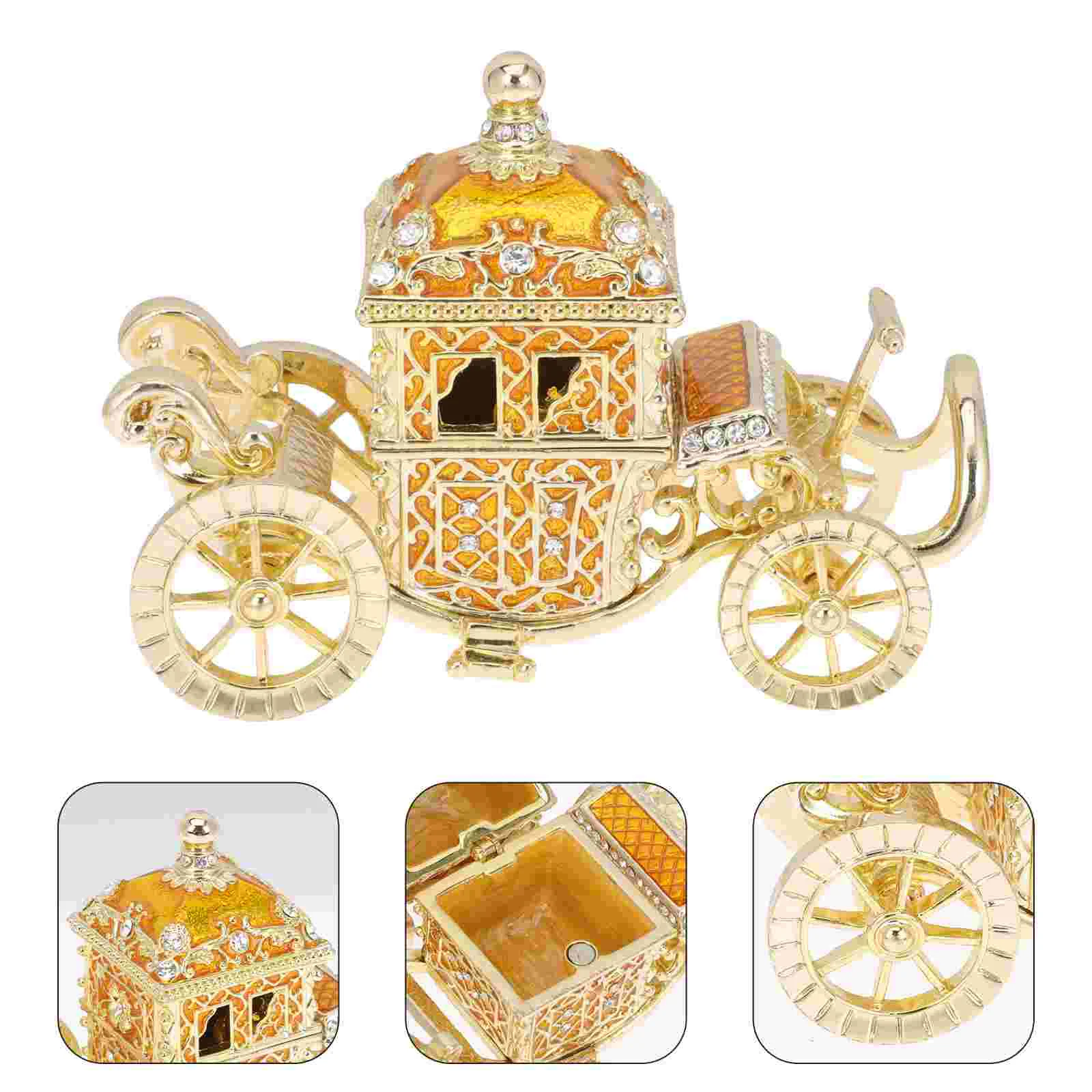 

Carriage Ornaments House Ornaments Carriage Figurine Enamel Women Jewelry Case Alloy Wedding Candy Metal Jewelry Storage box