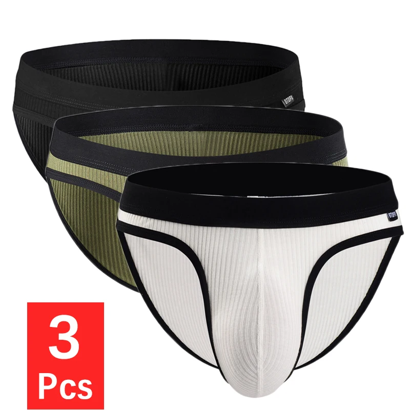 3PCS/Set Men Sexy Underwear U Bulge Big Pouch Briefs Mens Mid Waist Breathable Soft Underpants Top Quality Panties Cuecas Hombre
