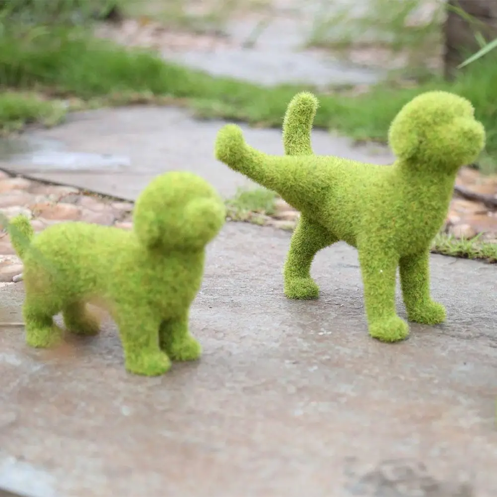 

Outdoor Courtyard Cute Dog Statues Grass Green Simulation Flocking Puppy Ornaments Moss Grass Puppy Figurines Garden Yard Decor