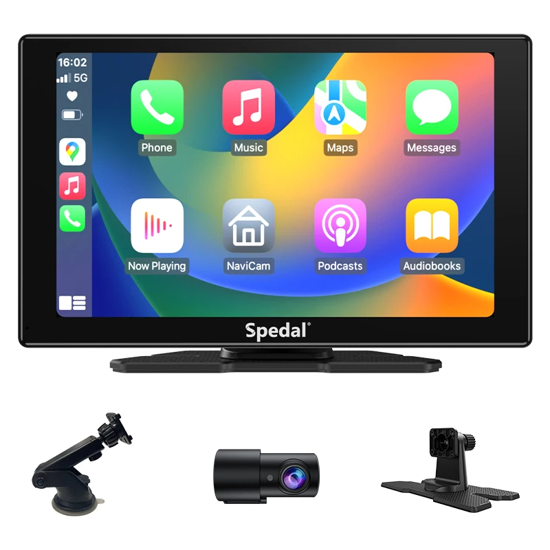 

Spedal CL810 9 Inch Dashcam Wireless Apple Carplay & Android Auto, Portable IPS Touchscreen Car Stereo with Front Camera