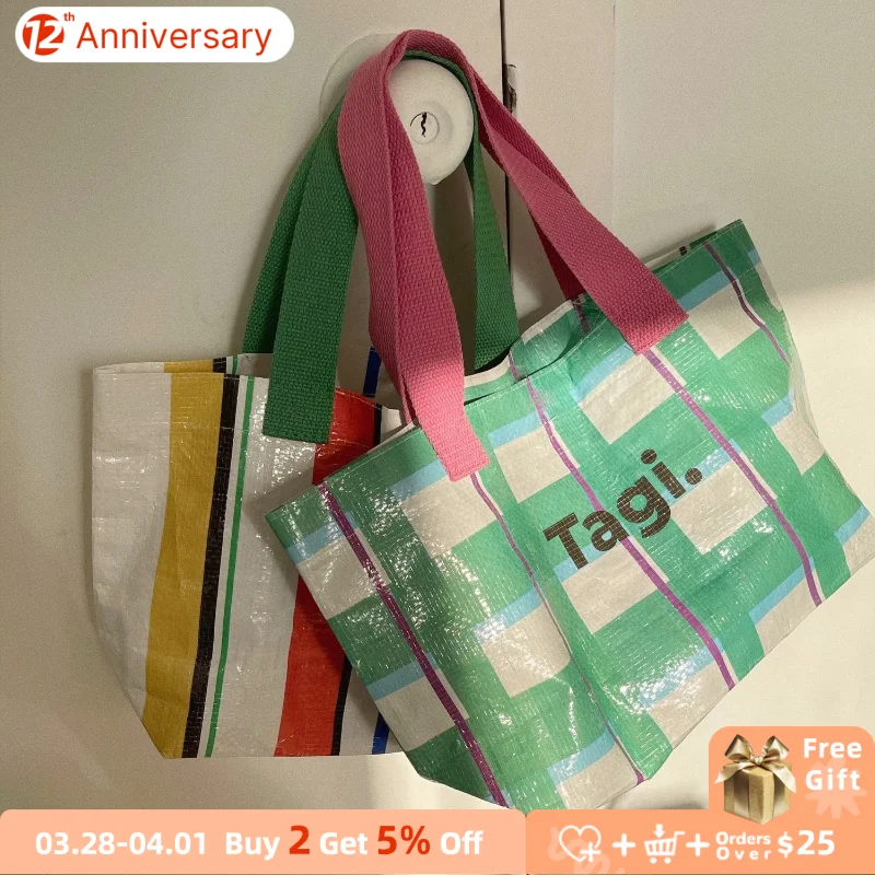 

Designer Women's Small Shoulder Bags Purse Handbags Colorful Woven Ladies Lunch Bento Bag Retro Female Mini Tote Eco Shopper Bag