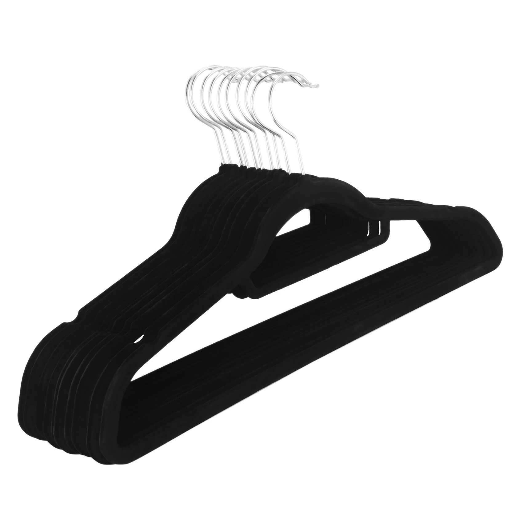 

10Pcs Flocking Hanger Plastic Non-Slip Hanger Velvet Drying Rack-Black