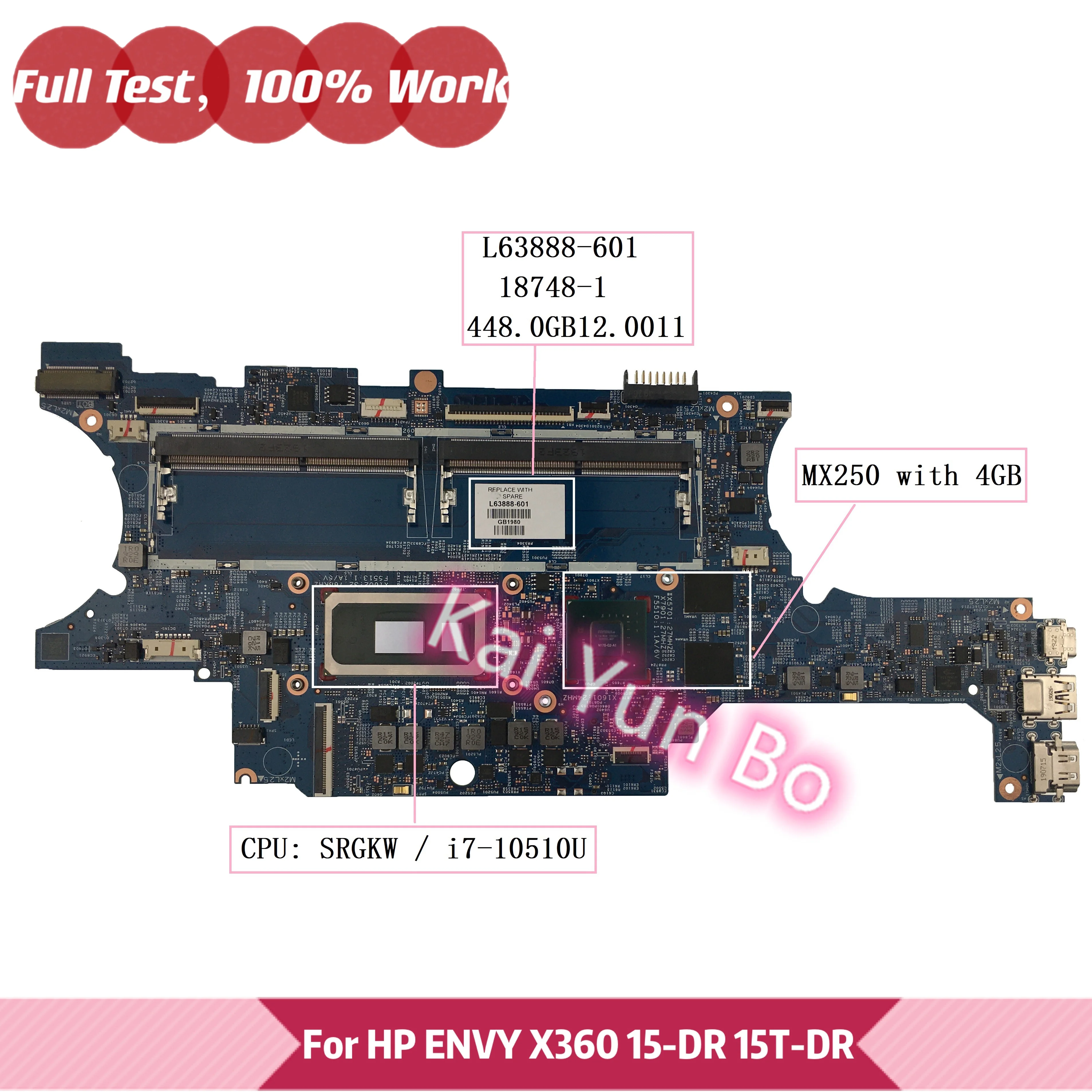 

18748-1 L63888-601 Материнская плата ноутбука HP ENVY X360 15-DR 15T-DR 15m-dr000 L63888-001 448.0GB12.0011 с i7-10510U MX250 4GB