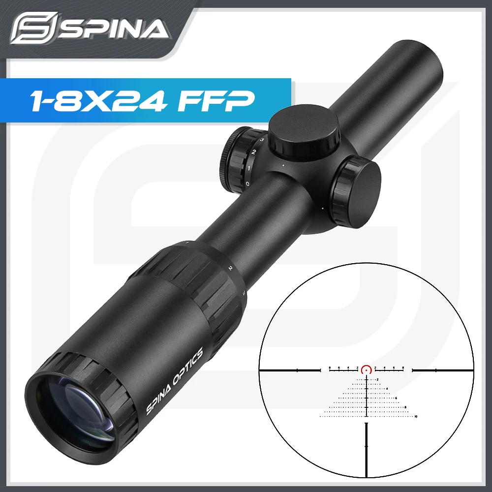 

SPINA Optics 1-8X24FFP Tactical RifleScope Waterproof IPX6 Illuminated Etched BDC&Wind Reticle Real 1xPower Fit 7.62 5.56