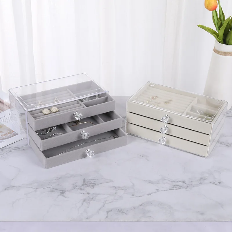 Velvet Jewelry Storage Tray Display Jewel Holder Stand Bracelet Necklace Ring Storage Box Showcase Drawer Jewelry Organize
