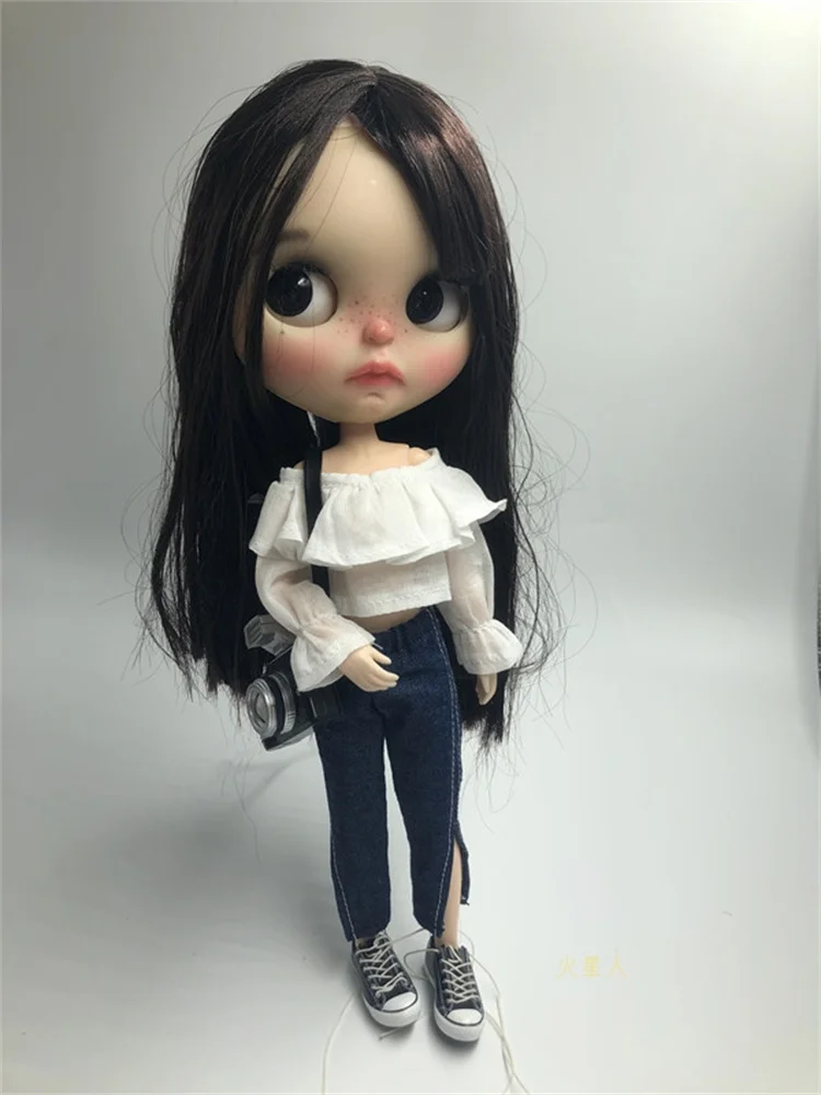 

Fashion Doll Clothes for Blythe White T-shirt OB24 OB22 Jeans Doll Clothing Accessories Toy Gifts