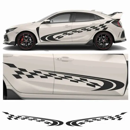 

Works with most car stickers side Chequer Swoosh Graphics Auto Parts Side Graphics Packing Sticker Decals