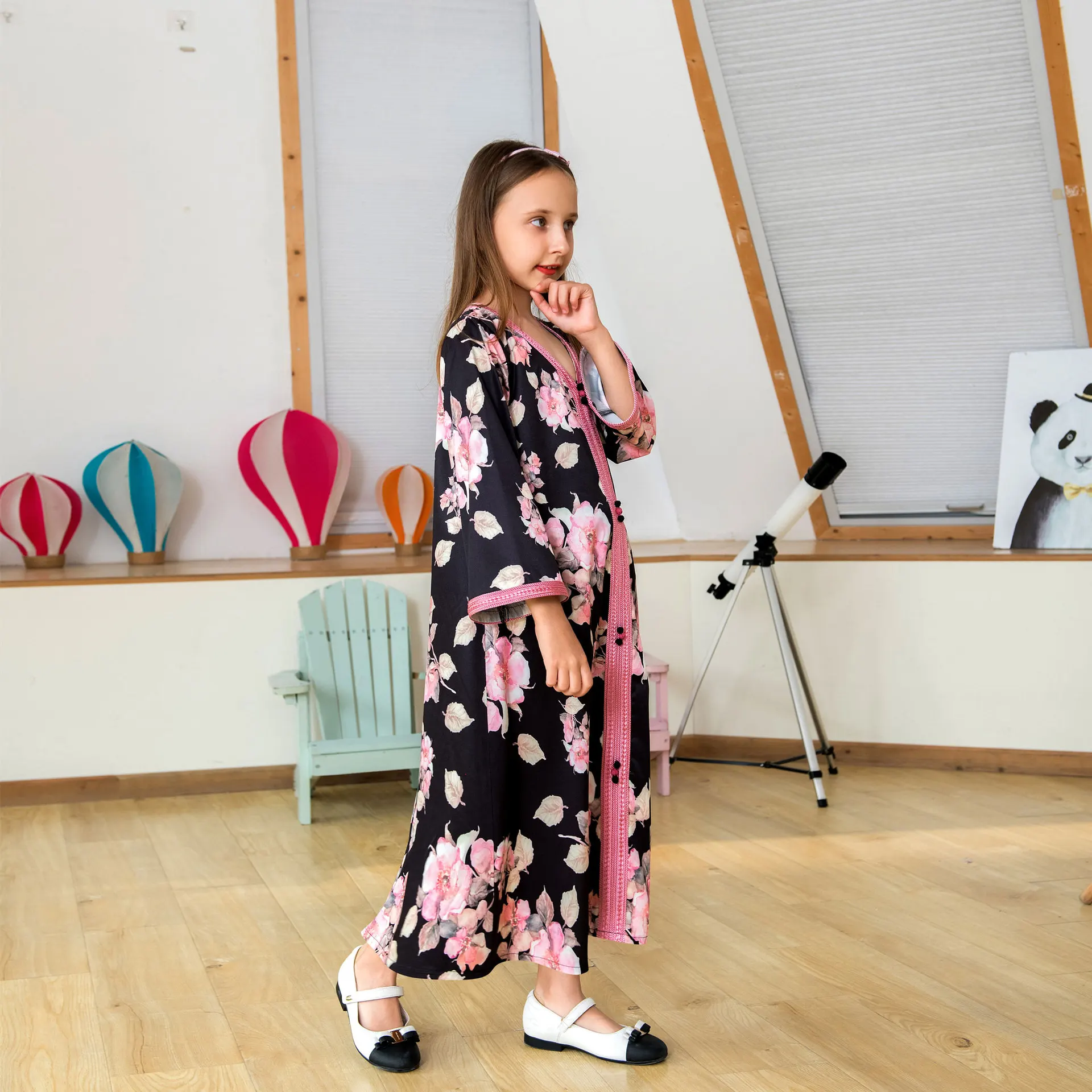 Мусульманское Цветочное платье-абайя для девочек детское Молитвенное платье