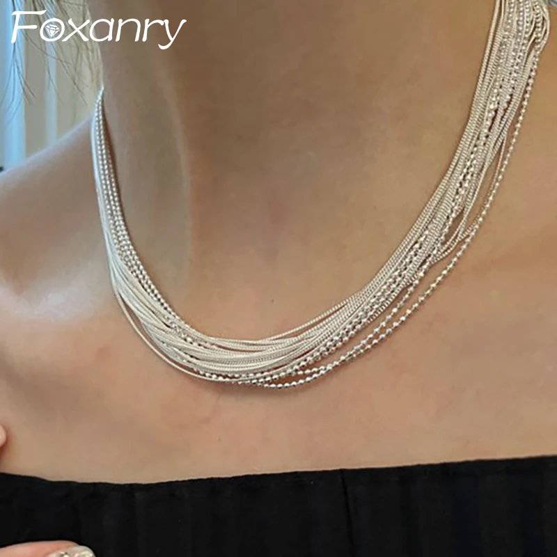 

DAYIN Minimalist Silver Color Clavicle Chain Necklace For Women Couples New Fashion Elegant Multilayer Geometric Party Jewelry