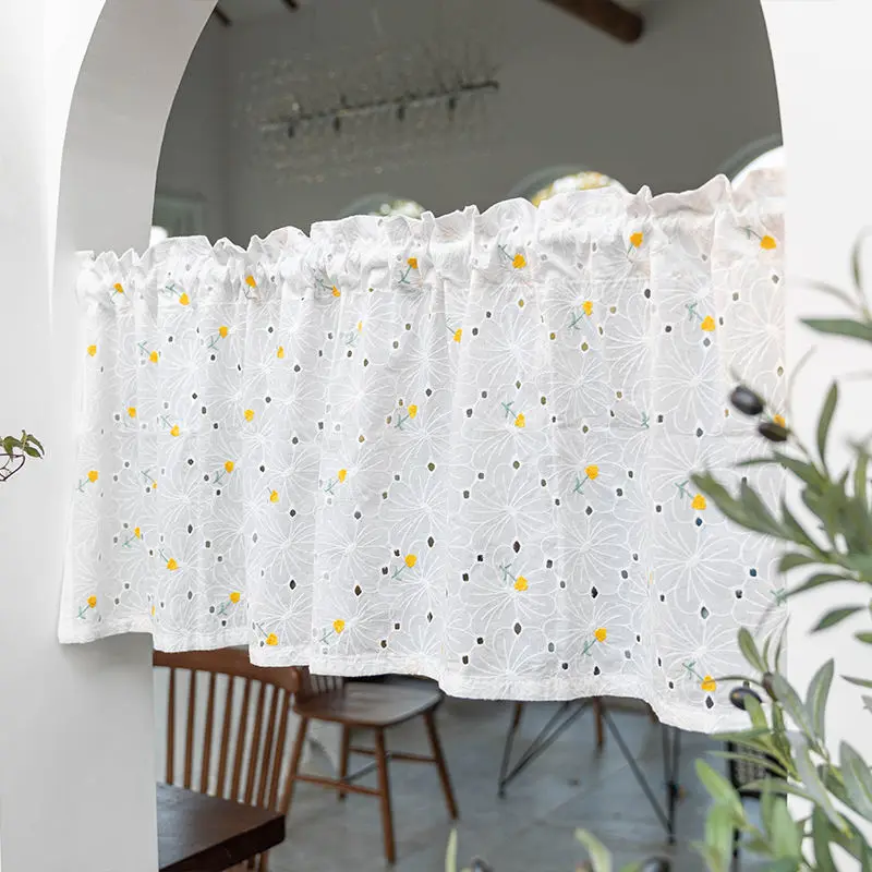 

Роскошная Короткая занавеска с вышивкой для кухни, двери, ванной, кафе, половинная занавеска с желтыми цветами, оконный балдахин, домашний д...