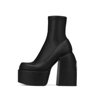 cute big toe shoes booty patent pu ankle short thick heel platform fashion boots for women solid winter autumn slip on 43