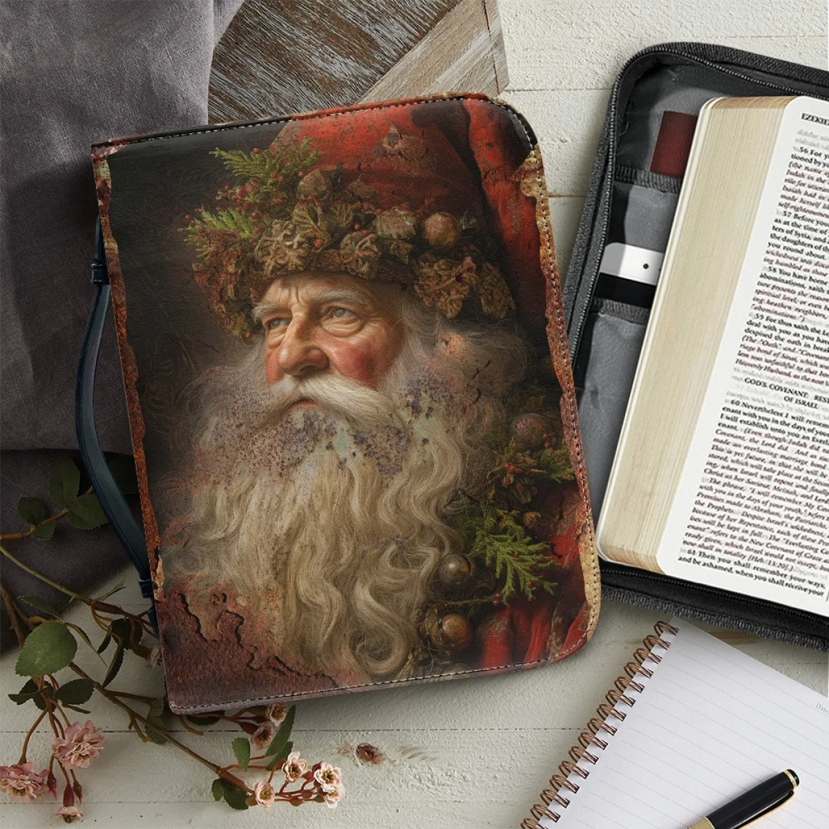

Santa Claus Print Women's Handbags Clutch Bible Case for Christmas Pu Leather Storage Book Holy Bible Bag 2023 Christmas Gifts