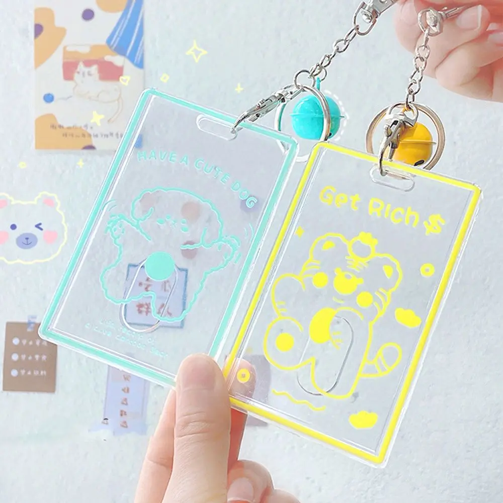 

Creative Rabbit Square Animal Bear Bell Key Chain Bag Ornament Cartoon Card Holder Bus Card Holder Photo Card Cover