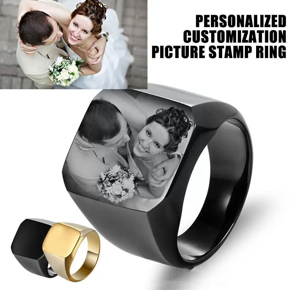 

Personalized Customized Engrave Name Photo Stainless Rings Rings Photo Family Signet Mens Steel Engagement Male Weddin X1U1
