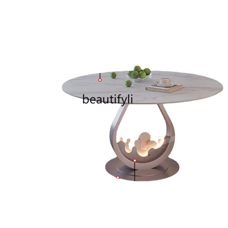 

yj Stone Plate Retractable Dining Table Simple Modern Small Apartment Light Luxury High-End Variable round Table Dual-Use