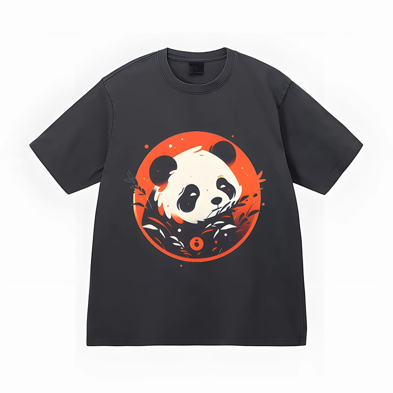 

Men's and women's pure cotton animal-themed dynamic panda logo illustration loose-fitting versatile couple's T-shirt