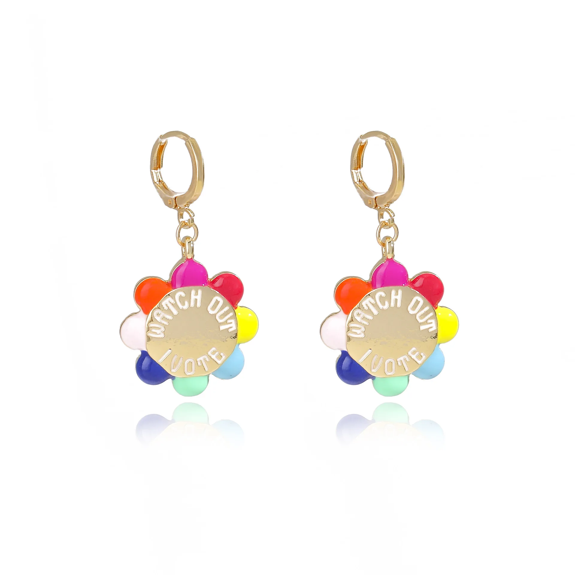 

Multicolor Enamel Flower Drop Earrings Chic Cute Rainbow Color Sunflower Hanging Earring Personality Party Gifts Earring