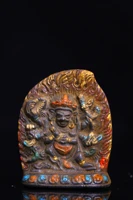 3 tibetan temple collection old bronze painted dapeng garuda buddha buddha head mask pendant amulet magic weapon town house