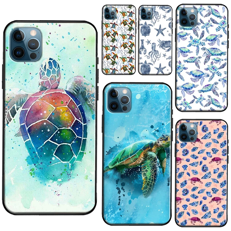 Милый чехол с рисунком черепах для iPhone 13 11 14 Pro Max 12 mini Full Cover XR XS X 7 8 Plus SE 2020.