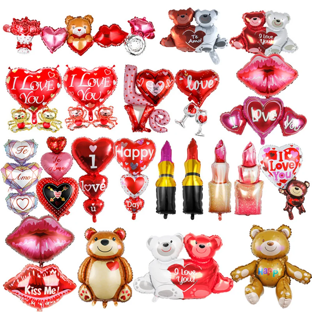 

Jumbo Hug Bear Lipstick Foil Balloon Wedding I Love You Kiss Me Mouth Helium Ball Ornament Valentine's Day Adult Balloon Toys