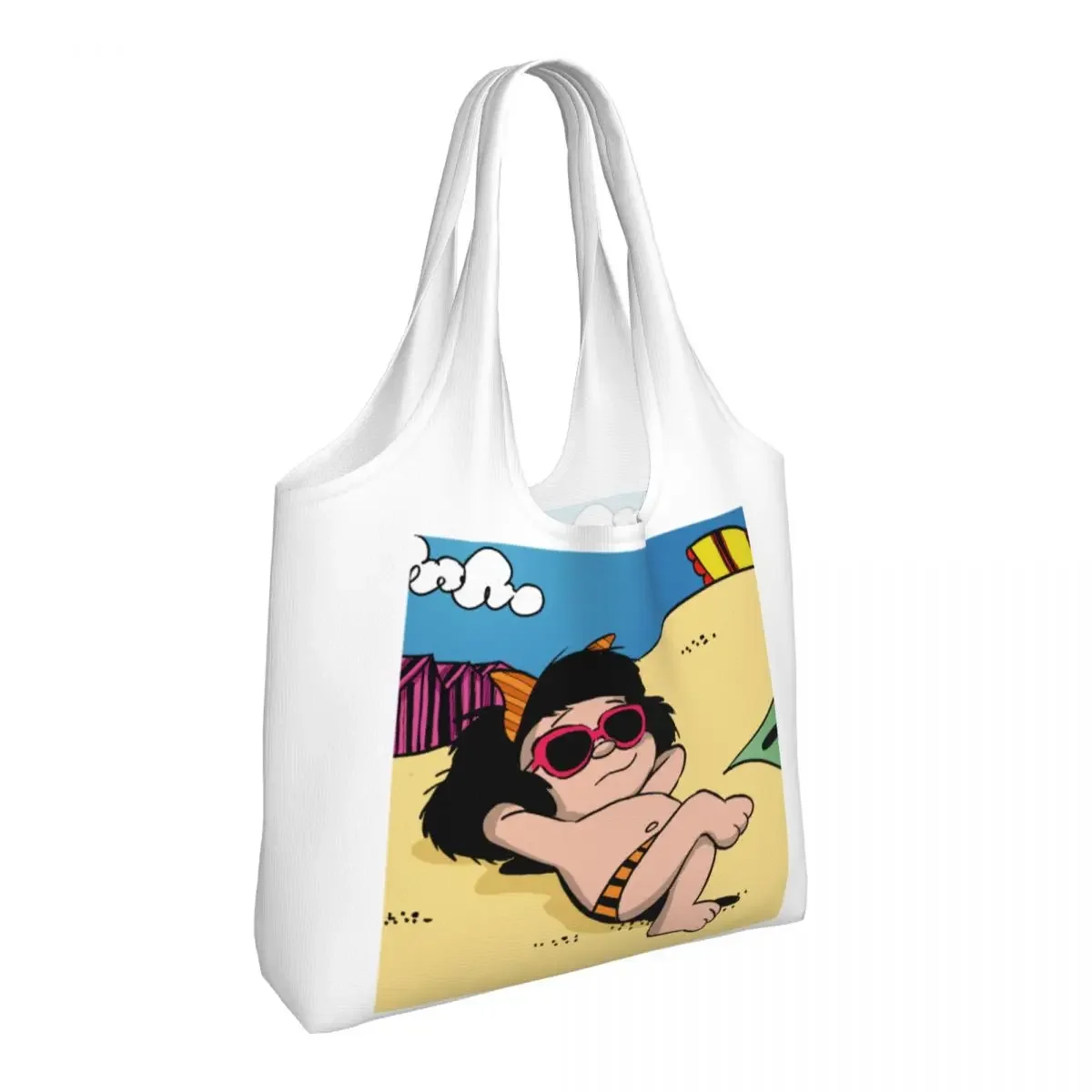 Забавная сумка для покупок Mafalda Summer Time с принтом на заказ портативная парусиновая