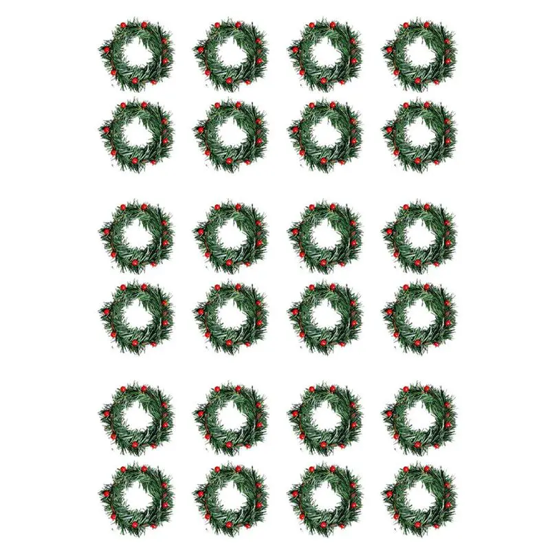 Фото ABKO-24 PCS Декоративное кольцо для свечей с ягодами холли, маленькое, искусственное, с красными ягодами и сосновыми иголками, для рождественских гирлянд и украшений №2