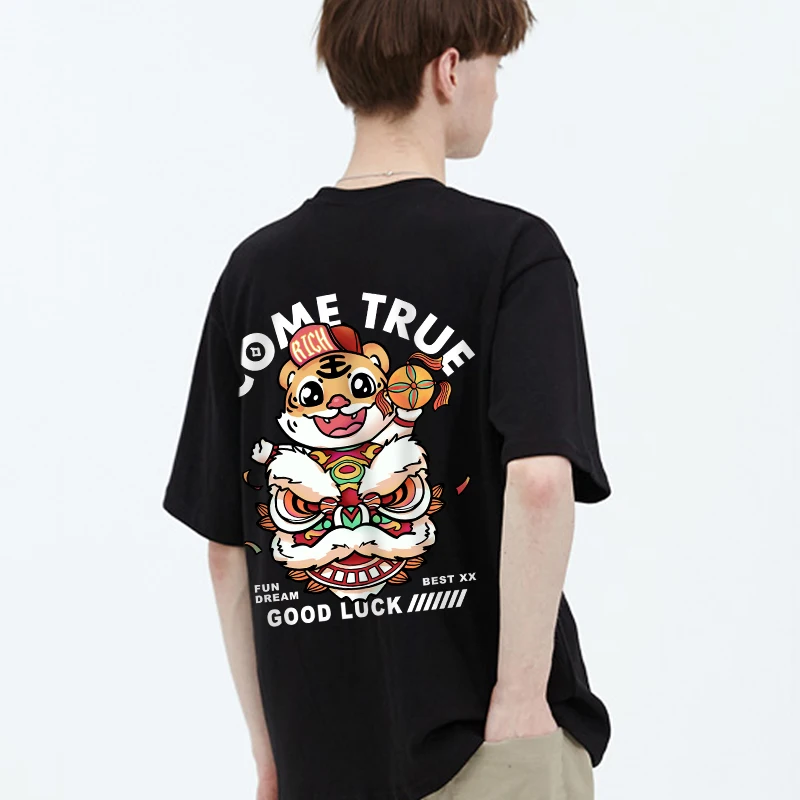 

Year of The Tiger T-shirt New Year Tide Brand 2022 Summer New High Street Cotton Loose Large Size Couple Wear Men and Women Ins