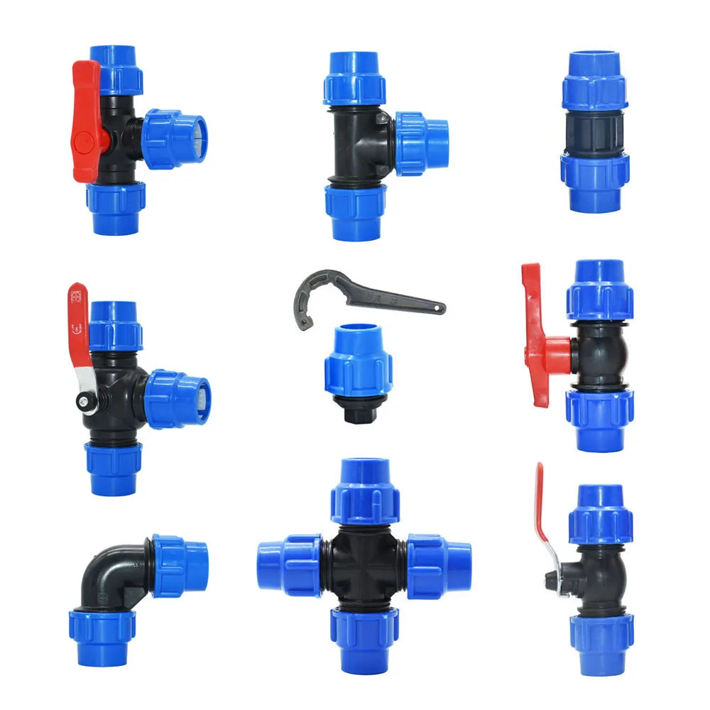 20/25/32/40/50/63mm Plastic PE Tube Tap Water Connector Tee Splitter Quick Valve Coupler Elbow End plug Irrigation Fittings