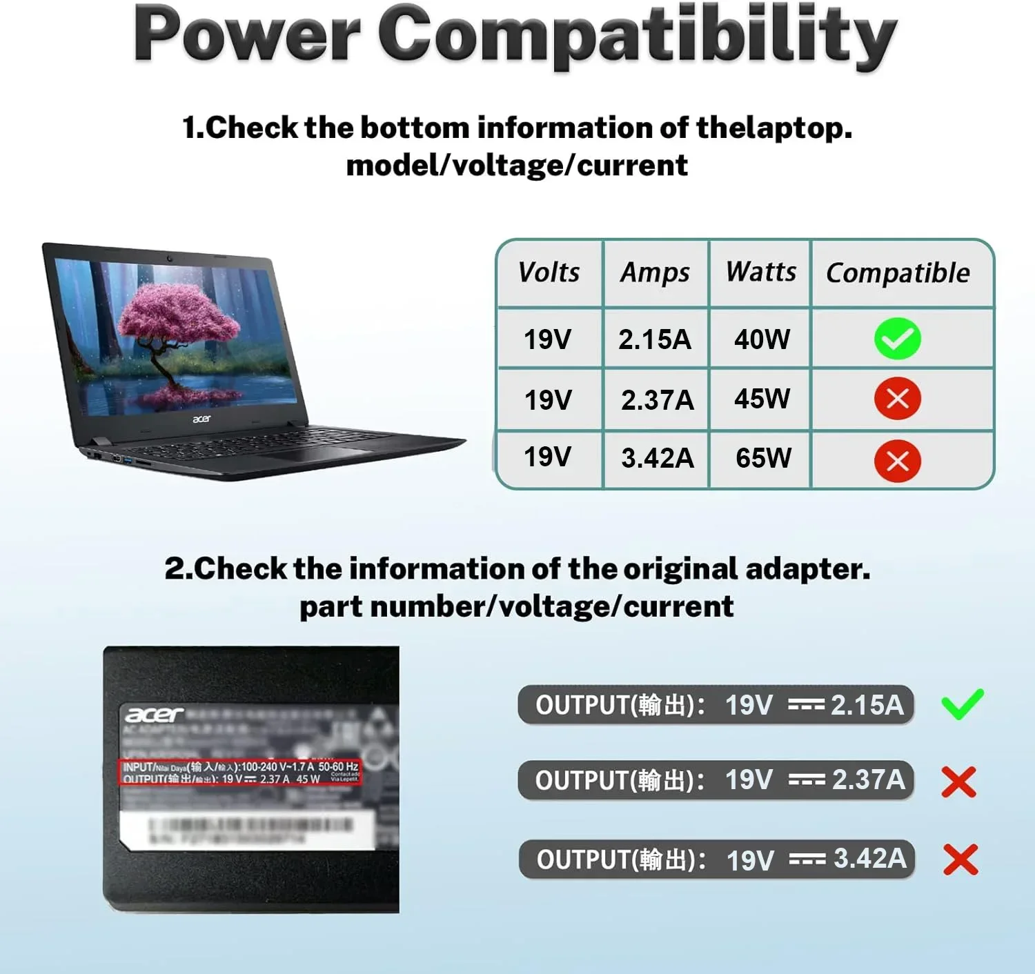 Зарядное устройство переменного тока для ноутбука 19 В 2 15 А Acer Aspire One AP.04001.002 521 522 531