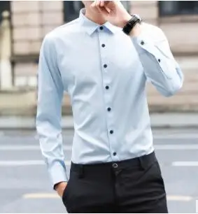 2023HOTJTFANMen's shirt long-sleeve shirt overalls slim square collar solid color youth undershirt 2018 spring  G-26