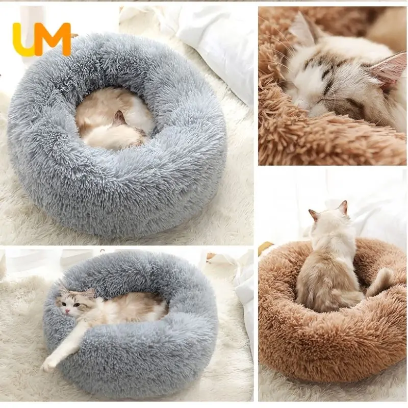 

Round Bed For Pet Cat Sleep Bag Plush Cat Dog Bed Super Soft Pet Bed Puppy Cushion Mat Gray Warm Cat Basket Fluffy Cat Supplies