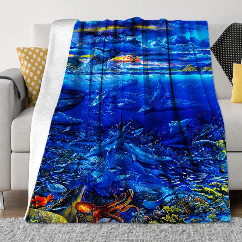 

Blue Marine Life Sofa Blanket Throw Flannel Tapestry Bedspread on the Bed Decorative Blankets Fleece Quilt Anime Custom Summer